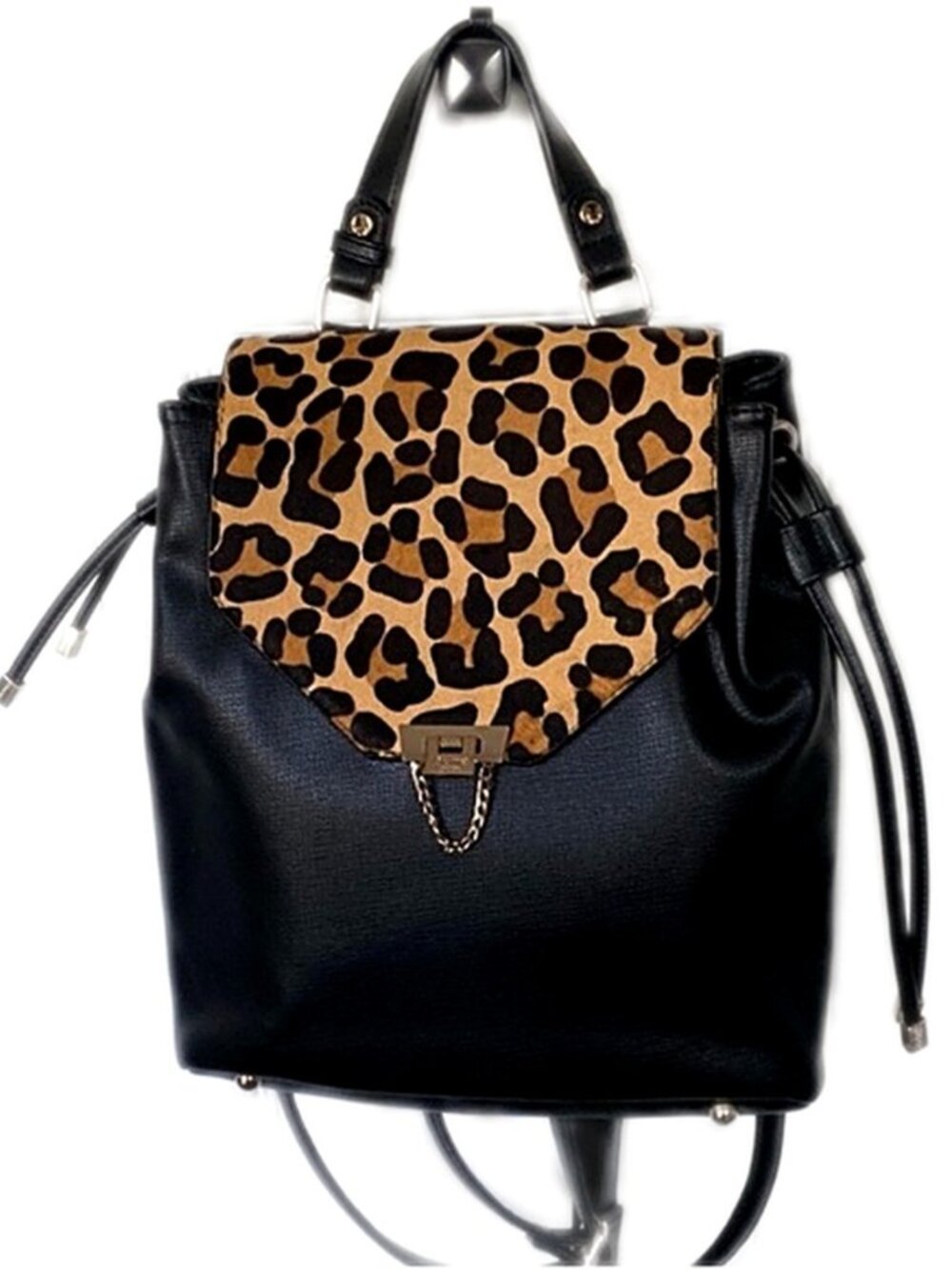 Dune Bag London Backpack Black Leopard Accent